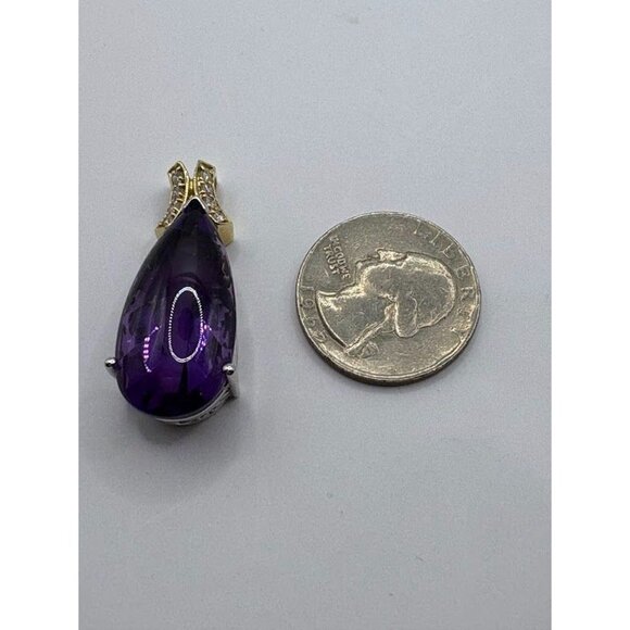 Vintage 14K Diamond and Teardrop Amethyst Pendant in Filigree Setting - Picture 7 of 8